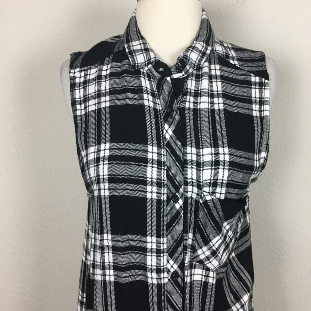 Rails Black White Plaid Soft Flannel Split Sides … - image 5